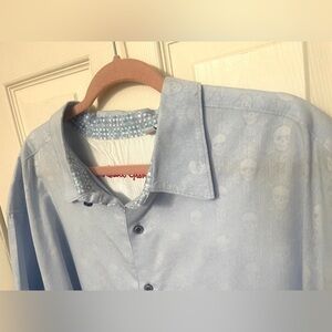 Robert Graham Men's Size 4XL Short-Sleeve Light Blue Skull Print Button-Up Shirt